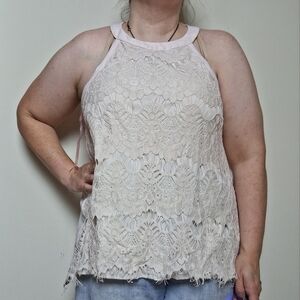 Three Hearts Pink Lace Sleeveless Blouse sz JRL
